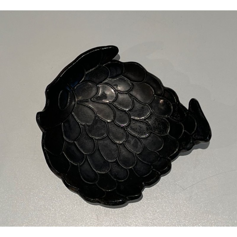 Vide-Poche en Céramique Noire en Forme de Poisson, France, vers 1970