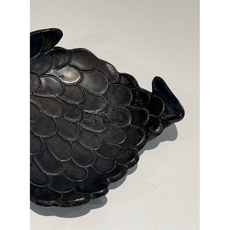 Vide-Poche en Céramique Noire en Forme de Poisson, France, vers 1970
