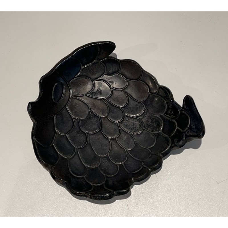 Black Ceramic Fish-Form Vide-Poche, France, circa 1970