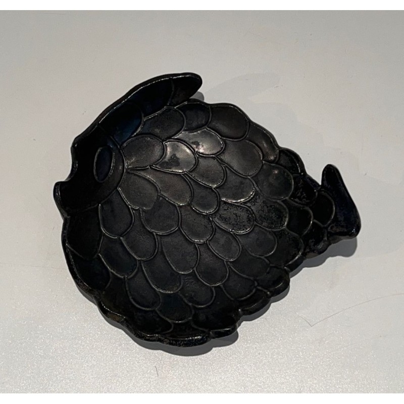 Vide-Poche en Céramique Noire en Forme de Poisson, France, vers 1970