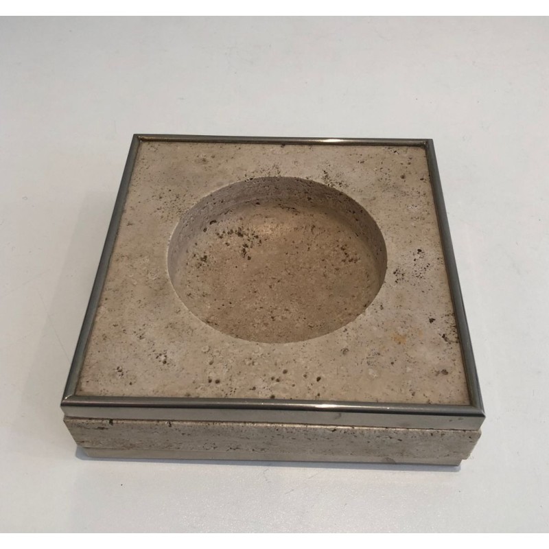 Travertine and Chrome Vide-Poche, France, circa 1970