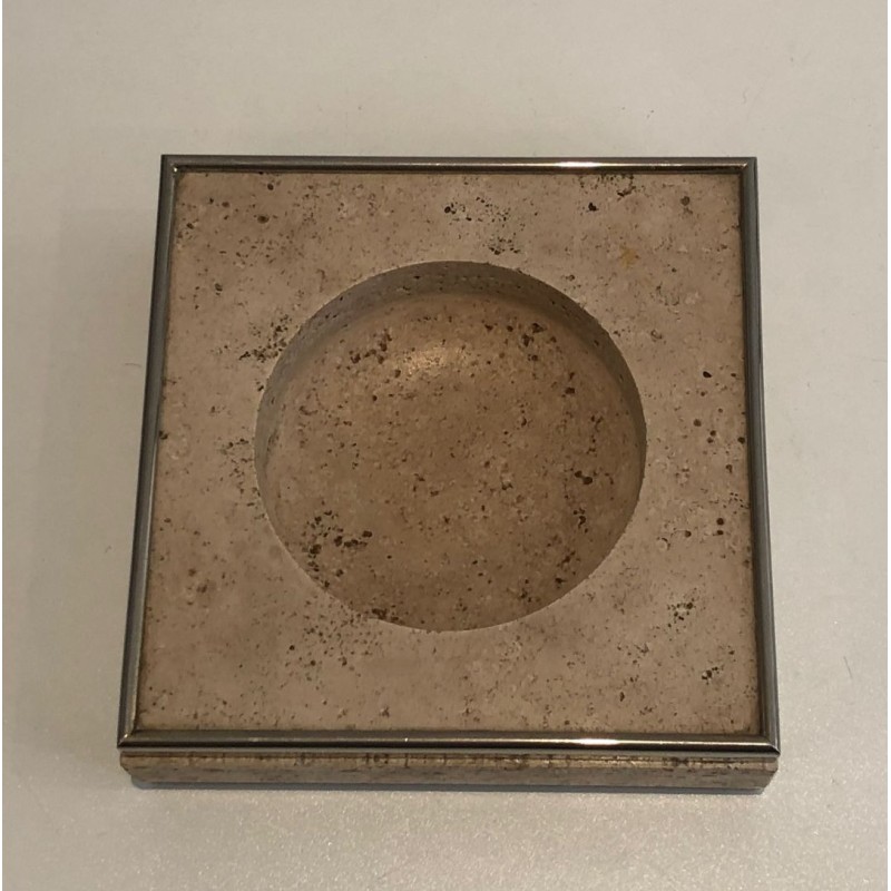 Travertine and Chrome Vide-Poche, France, circa 1970