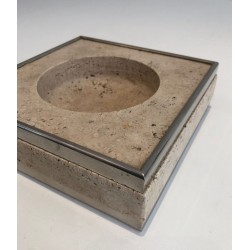 Travertine and Chrome Vide-Poche, France, circa 1970