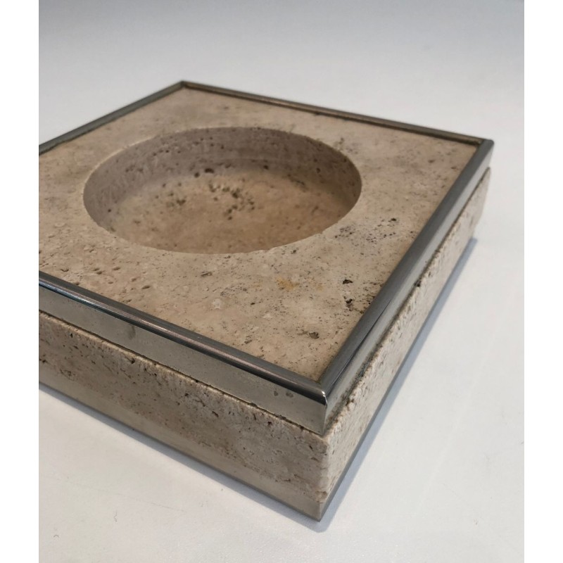 Travertine and Chrome Vide-Poche, France, circa 1970