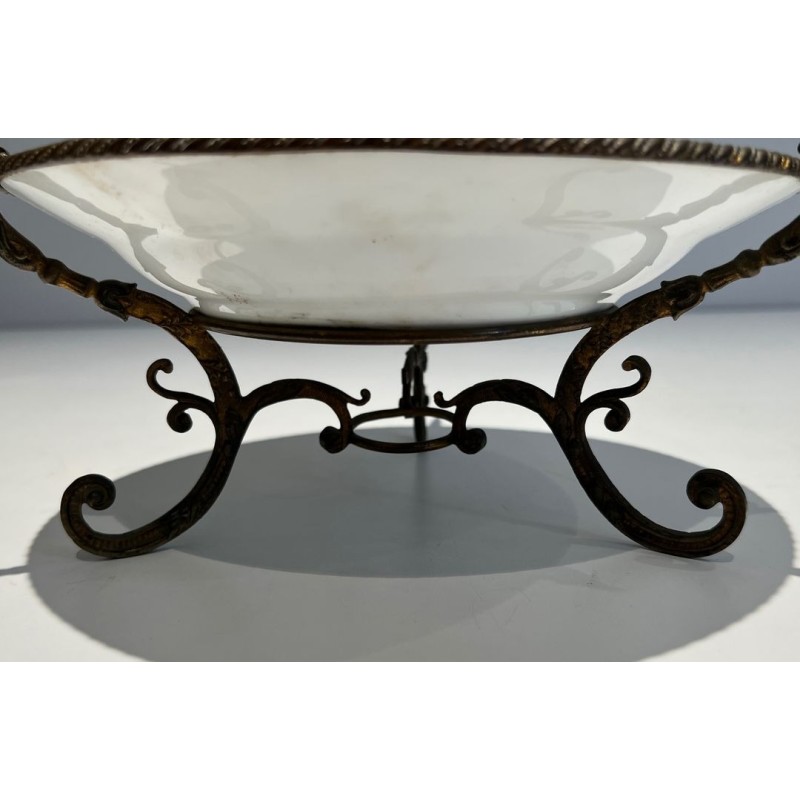 Assiette en Porcelaine de Canton Famille Rose à Scènes de Cour sur Monture en Bronze, Chine, XIXème Siècle