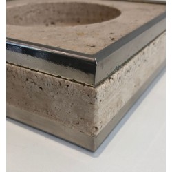 Travertine and Chrome Vide-Poche, France, circa 1970
