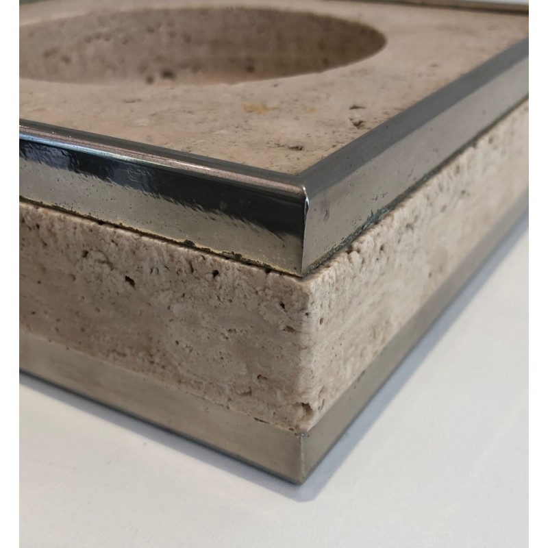 Travertine and Chrome Vide-Poche, France, circa 1970