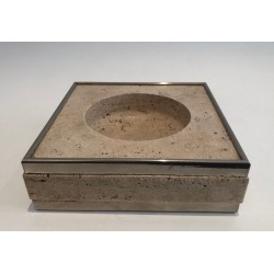 Travertine and Chrome Vide-Poche, France, circa 1970