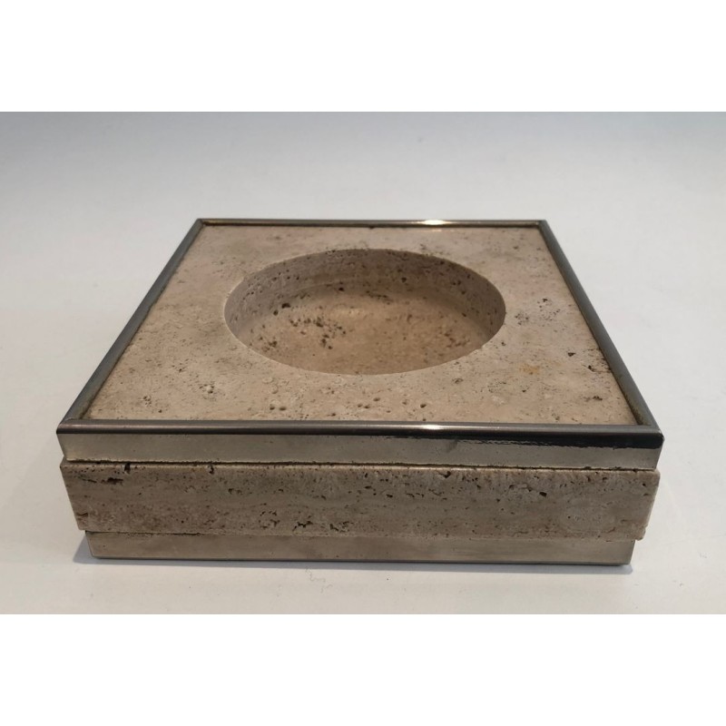 Vide-Poche en Travertin et Chrome