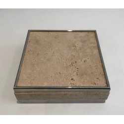 Travertine and Chrome Vide-Poche, France, circa 1970