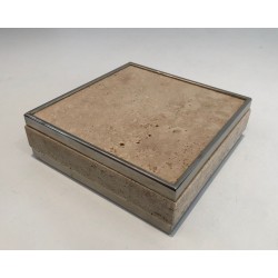 Travertine and Chrome Vide-Poche, France, circa 1970