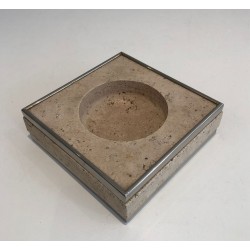 Travertine and Chrome Vide-Poche, France, circa 1970