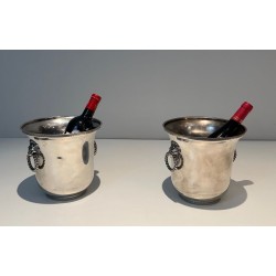 Pair of Silver-Plated Champagne Buckets with Lion-Mask Handles, France, circa 1970