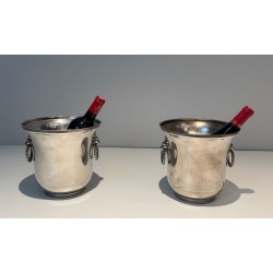 Pair of Silver-Plated Champagne Buckets with Lion-Mask Handles, France, circa 1970