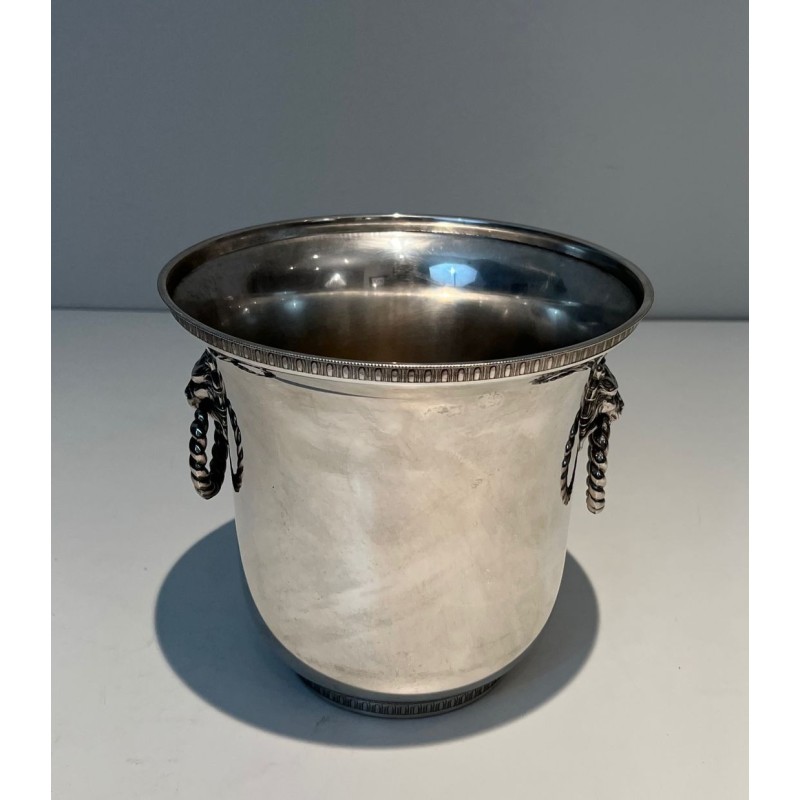 Paire de Seaux à Champagne en Métal Argenté aux Anses à Masques de Lion, France, vers 1970