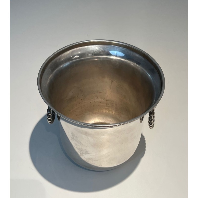 Paire de Seaux à Champagne en Métal Argenté aux Anses à Masques de Lion, France, vers 1970