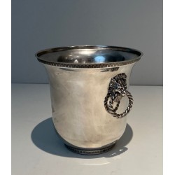 Paire de Seaux à Champagne en Métal Argenté aux Anses à Masques de Lion, France, vers 1970