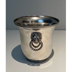 Paire de Seaux à Champagne en Métal Argenté aux Anses à Masques de Lion, France, vers 1970