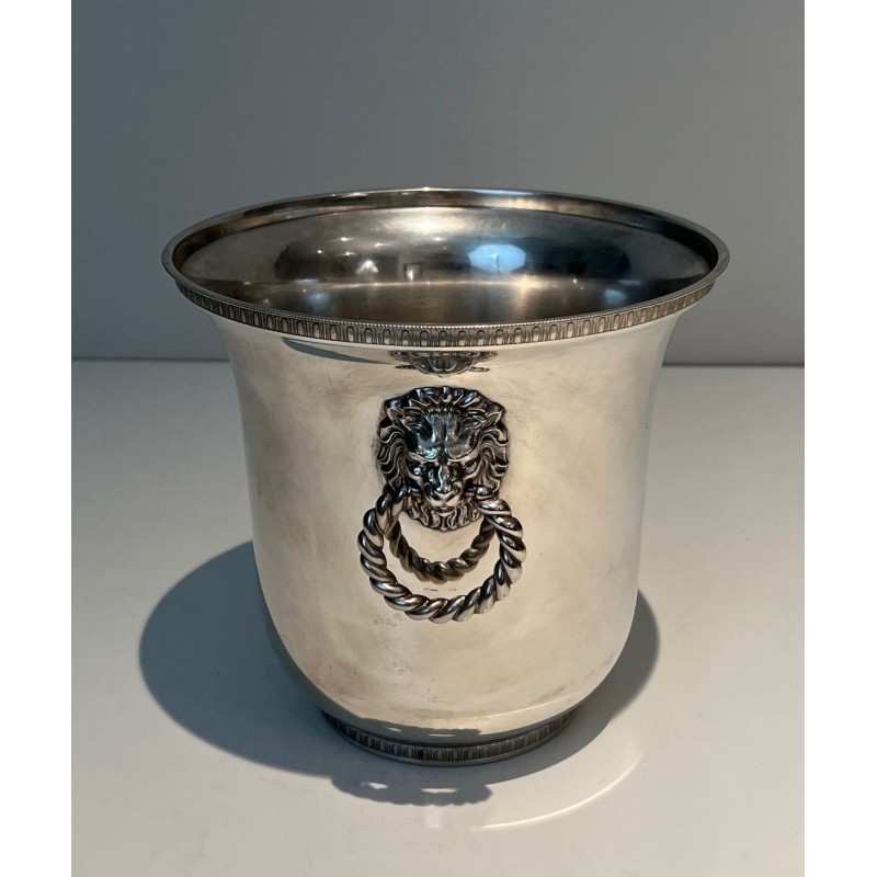 Paire de Seaux à Champagne en Métal Argenté aux Anses à Masques de Lion, France, vers 1970