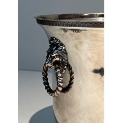 Pair of Silver-Plated Champagne Buckets with Lion-Mask Handles, France, circa 1970