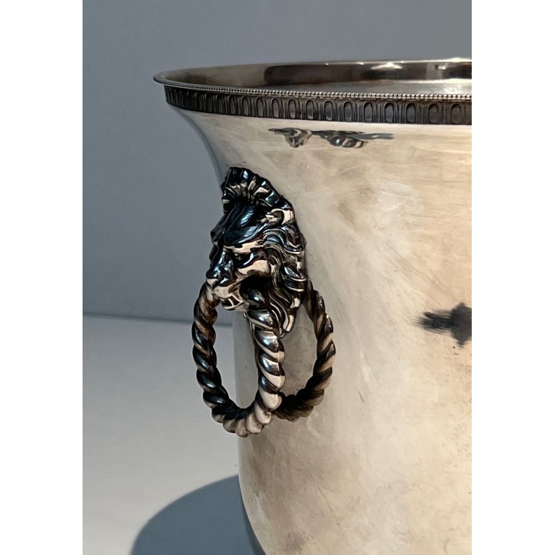 Pair of Silver-Plated Champagne Buckets with Lion-Mask Handles, France, circa 1970
