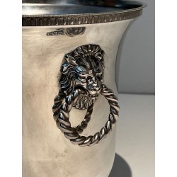 Paire de Seaux à Champagne en Métal Argenté aux Anses à Masques de Lion, France, vers 1970