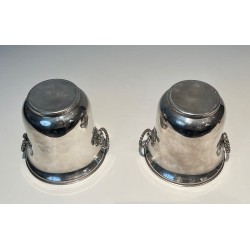 Pair of Silver-Plated Champagne Buckets with Lion-Mask Handles, France, circa 1970