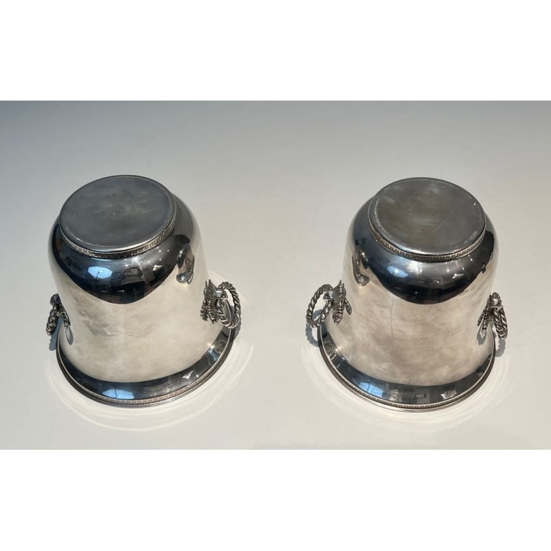 Pair of Silver-Plated Champagne Buckets with Lion-Mask Handles, France, circa 1970