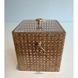 Lucite, Cane and Brass Ice Bucket in the Manner of Gabriella Crespi, Italy, circa 1970