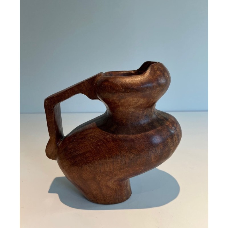 Brutalist Carved Wood Pitcher, France, circa 1950
