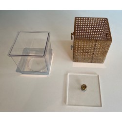 Lucite, Cane and Brass Ice Bucket in the Manner of Gabriella Crespi, Italy, circa 1970