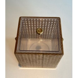 Lucite, Cane and Brass Ice Bucket in the Manner of Gabriella Crespi, Italy, circa 1970