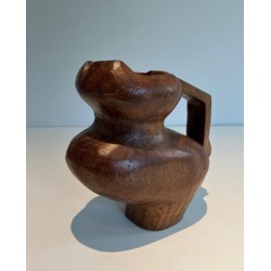 Pichet Brutaliste en Bois Sculpté, France, vers 1950