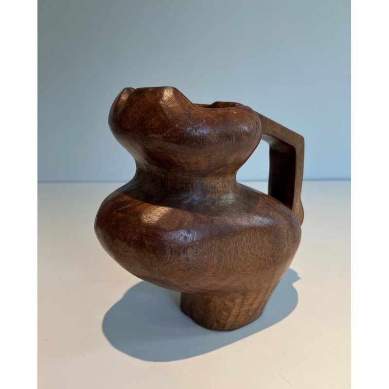 Pichet Brutaliste en Bois Sculpté, France, vers 1950