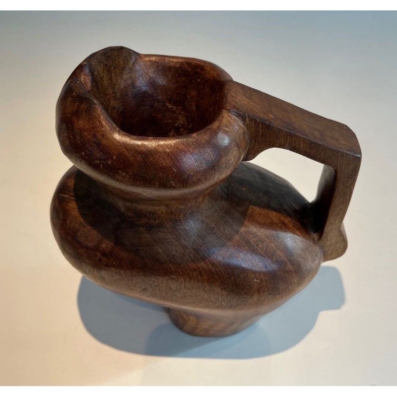 Pichet Brutaliste en Bois Sculpté, France, vers 1950