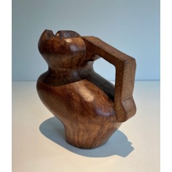 Brutalist Carved Wood Pitcher, France, circa 1950