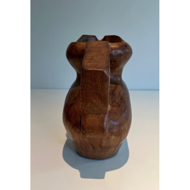 Brutalist Carved Wood Pitcher, France, circa 1950