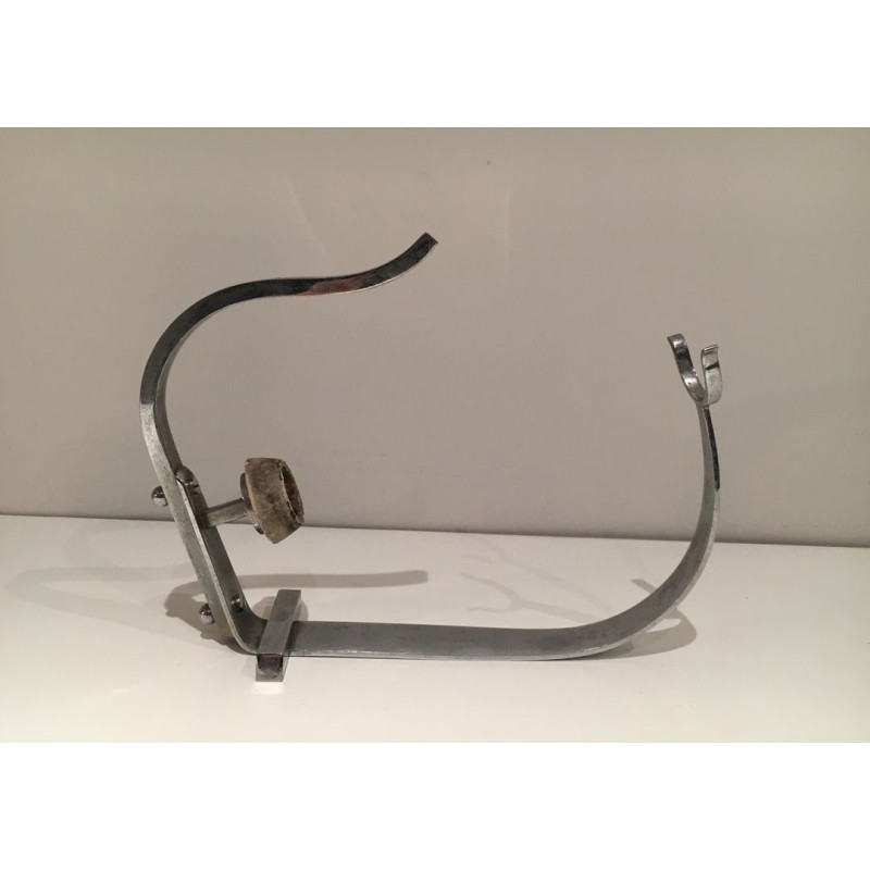 Art Deco Chromed Steel Wine Bottle Cradle, France, circa 1930