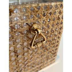 Lucite, Cane and Brass Ice Bucket in the Manner of Gabriella Crespi, Italy, circa 1970