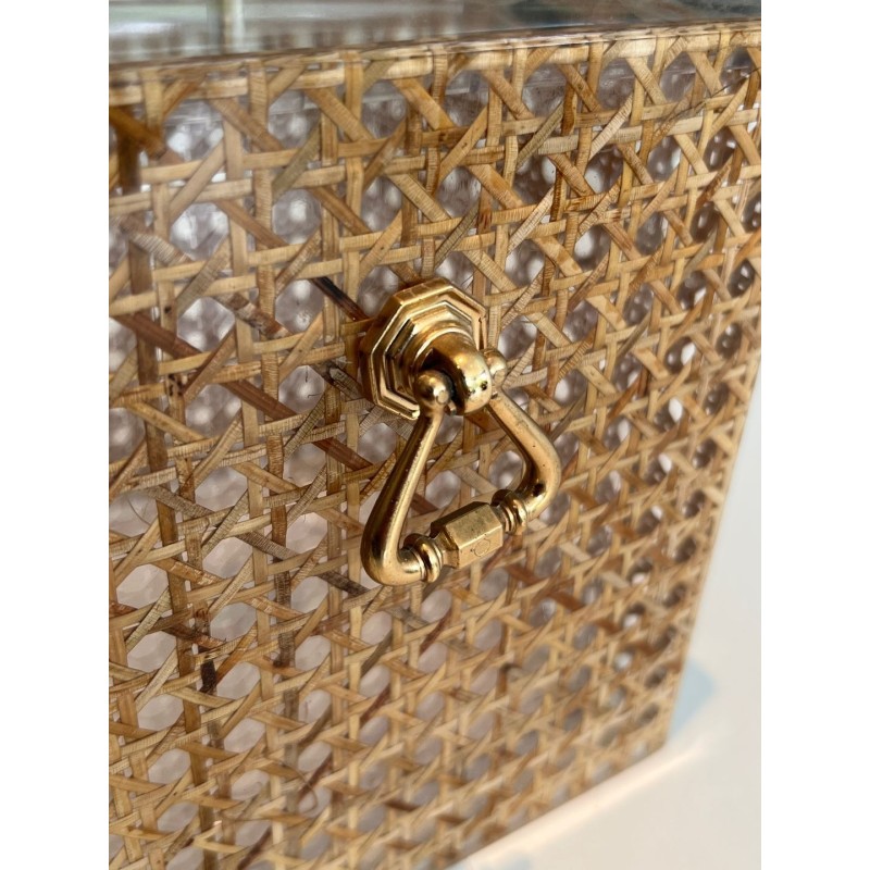 Lucite, Cane and Brass Ice Bucket in the Manner of Gabriella Crespi, Italy, circa 1970