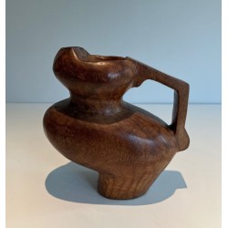 Brutalist Carved Wood Pitcher, France, circa 1950