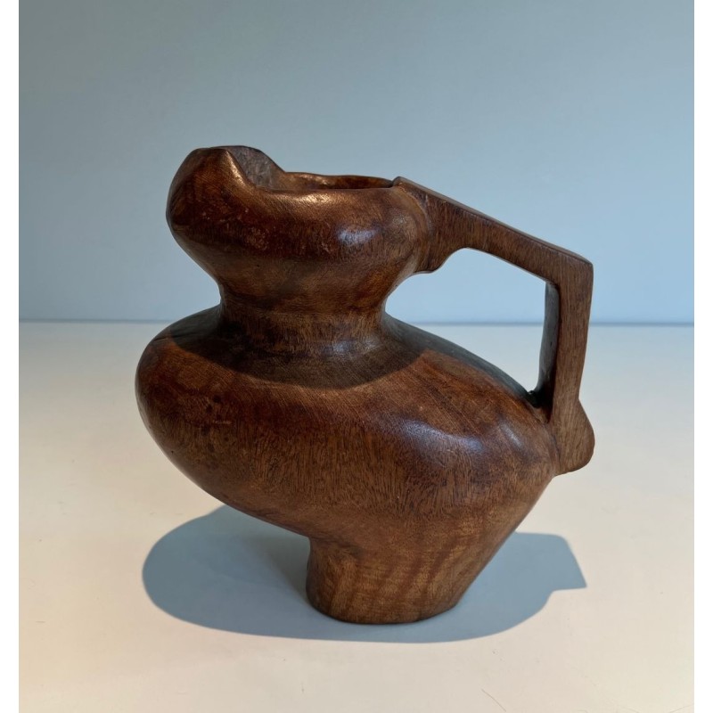 Pichet Brutaliste en Bois Sculpté, France, vers 1950
