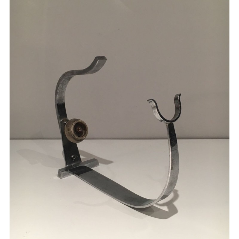 Art Deco Chromed Steel Wine Bottle Cradle, France, circa 1930