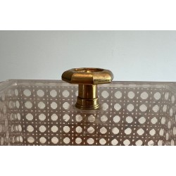 Lucite, Cane and Brass Ice Bucket in the Manner of Gabriella Crespi, Italy, circa 1970
