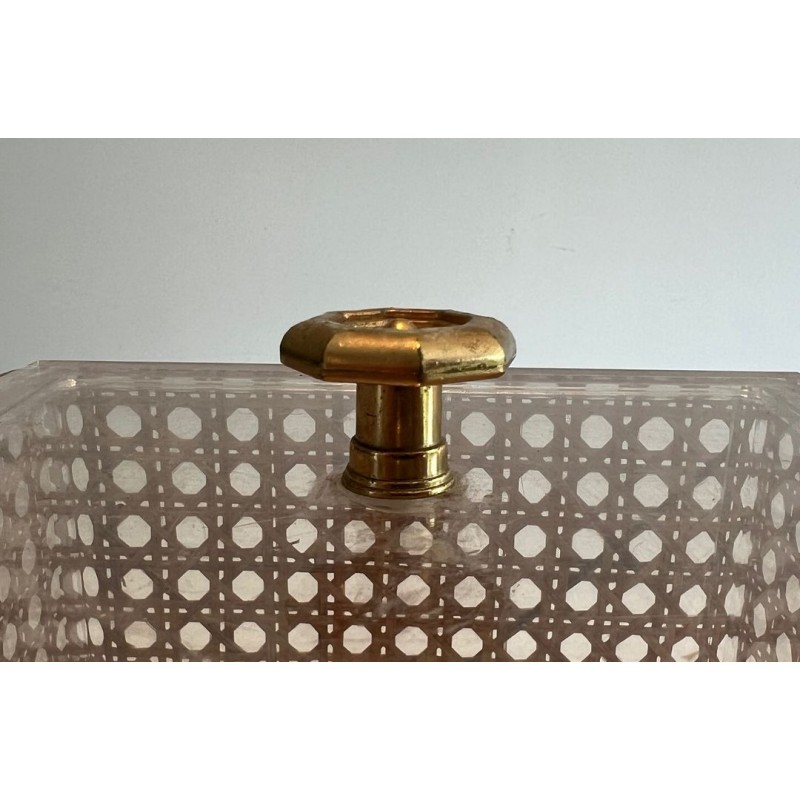 Lucite, Cane and Brass Ice Bucket in the Manner of Gabriella Crespi, Italy, circa 1970