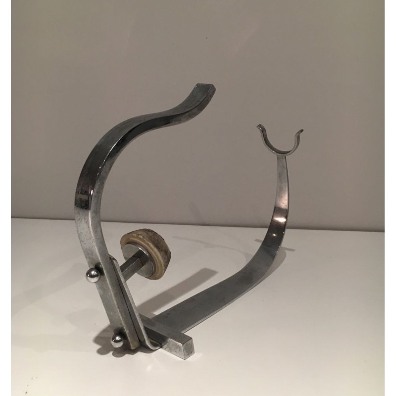 Art Deco Chromed Steel Wine Bottle Cradle, France, circa 1930