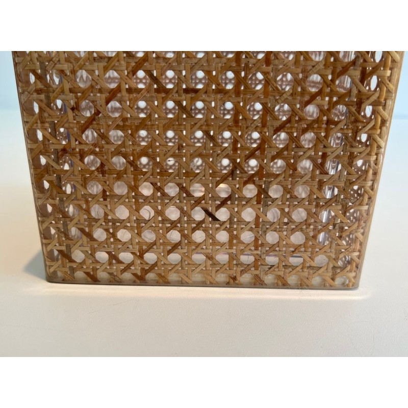 Lucite, Cane and Brass Ice Bucket in the Manner of Gabriella Crespi, Italy, circa 1970