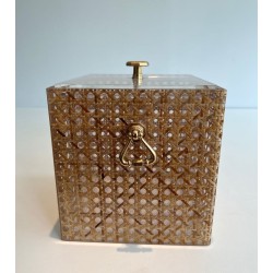 Lucite, Cane and Brass Ice Bucket in the Manner of Gabriella Crespi, Italy, circa 1970