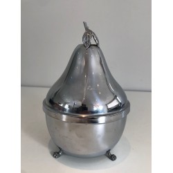 French Pear-Form Silver-Plated Liqueur Cellar with Smoked Glass Service, circa 1970