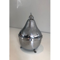 Cave à Liqueur en Forme de Poire en Métal Argenté et Verre Fumé, vers 1970
